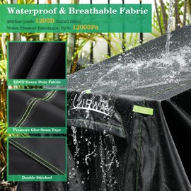 UIRWAY 1200D Heavy Duty Waterproof V-Hull Boat Cover, 14-16ft Trailerable with Night Safety Reflective Strips, UV Resistant Marine Grade for Bass Boat, Runabout, Tri-Hull, Fish & Ski, Bowrider - Black