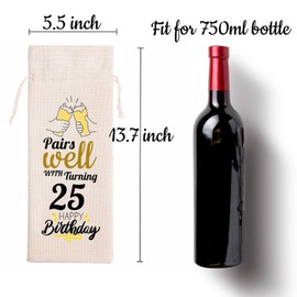 25th Birthday Gifts Linen Wine Bag - 25 Years Old Anniversary Milestone Keepsake Ideas for Darling Dad Brother Friends - Wine Not Included (25th)