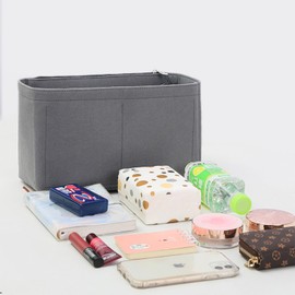 D.DUO Handbag Purse Insert Organizer, Felt Purse Organizer With Zipper Pocks, Suitable for Crossbody Bags, Shoulder Bags, Handbags Bag Organizer (Grey)