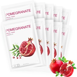 Pomegranate Face Mask Sheet Moisturizing Hydrating Daily Facial Masks Skincare Even Skin Tone for Dry Dull Skin -All Skin Types (10 Pack)