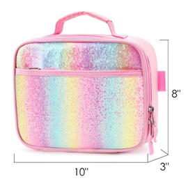 mibasies Kids Lunch Box for Girls Toddler, Insulated and Reusable Lunch Bag for School, Pink Blue Rainbow