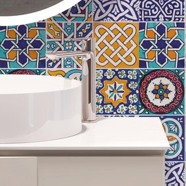 RE-COVERTILES - PS00033 Tile Stickers Bathroom and Kitchen 10 Pieces 20 x 20 cm PVC Wall Decoration Waterproof Tiles Mosaic Style Azulejos Cement Tiles