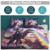 Funny Cat Comforter Set Cat Riding Dinosaur Duvet Cover Space