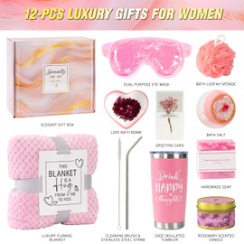 HN HAIINAA Birthday Gifts for Women Self Care Gifts Get Well Soon Gifts, Relaxing Spa Gift Basket Care Package w/ Luxury Flannel Blanket, Unique Gift Mothers Day for Mom Her Friend Sister Wife Grandma