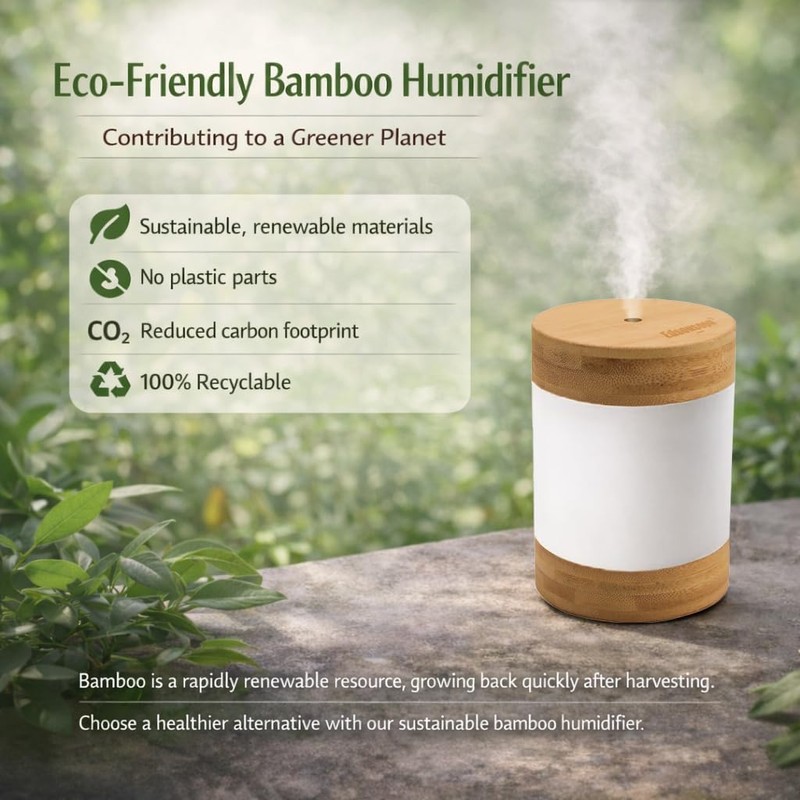 Bamboo Ultrasonic Mini Humidifier, 400ml Quiet Desktop Humidifier with Dual