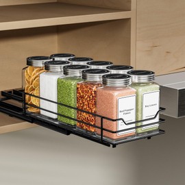 ZDDLOINP Extendable Spice Rack for Cupboard, Spice Rack, Black, Spice Organiser, Extendable, Cupboard Organiser, Space Saving, Cupboard Organiser Kitchen