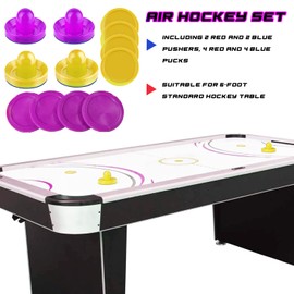 Inscool Air Hockey Pushers and Pucks Paddles, Goal Handles Paddles Replacement Accessories for Game Tables(4 Yellow Purple Pushers, 8 )