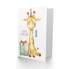 Artery8 1st Cute Baby Giraffe Party Hat Cartoon Kids Age 1 Year Old Card 1st Birthday Card