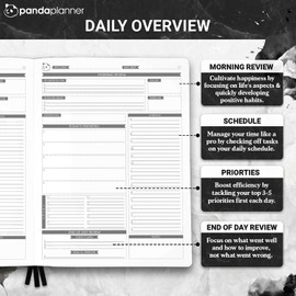 Panda Planner Pro - Best Daily Planner for Happiness & Productivity - 8.5 x 11" Softcover - Undated Day - Guaranteed to Get You Organized - Gratitude & Goals Journal (Black)
