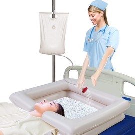 Inflatable Shampoo Basin Sets, Bedside and in Bed for Pregnant, Handicapped. Wash Hair in Bed Shampoo Bowl with Drain Tube Use for Washing Coloring Hair(1Sets=Basin+Water Bag+Waterproof pad+Scarf)