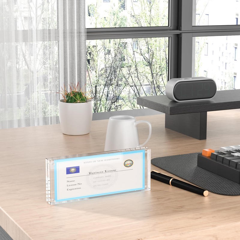 HOZE Acrylic Business License Frame - Desk/Table Top Display for