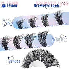 Yai 속눈썹 클러스터 300D 두꺼운 12-25mm 볼륨 연장 224Pcs 위스피 개별 D 컬 방수 집에서 부드러운 인조 DIY, Yai 작성 [11 12 Mega 260D Lashes Clusters(12-25MM 256Pcs)] 300D Eyelash Clusters Thick 12-25mm Volume Extensions 224Pcs Wispy Individual D Curl Waterproof Soft Synthetic DIY at Home,