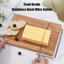 Cheese Slicer with Replacable Stainless Steel Wire, Wood Cheese Cutter, for Cheese, Butter, Soft Food (Oak)