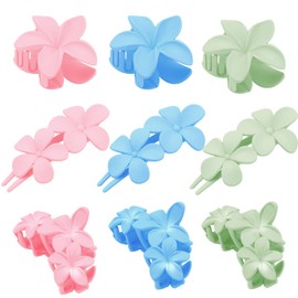 FASOTY 9PCS Flower Hair Clips for Women Hawaiian Plumeria Flower Clips with Strong Hold Nonslip Matte Cute Claw Clips for Thick Hair Colorful Hair Accessories