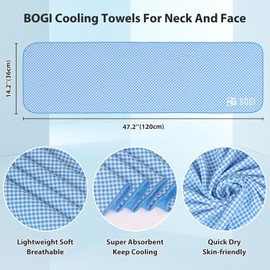 BOGI Cooling Towel 2 Pack, Cooling Towels for Neck and Face, 47"x14" Ice Towel for Instant Cooling Soft Breathable Chilly Towel for Yoga Golf Gym Camping Running Workout & More Activities (Blue+Grey)