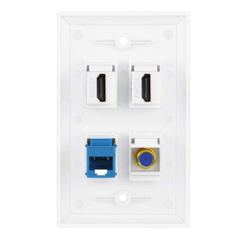 Tayte HDMI Coax Ethernet Wall Plate, 4-Port, White, Cat6, HDMI,