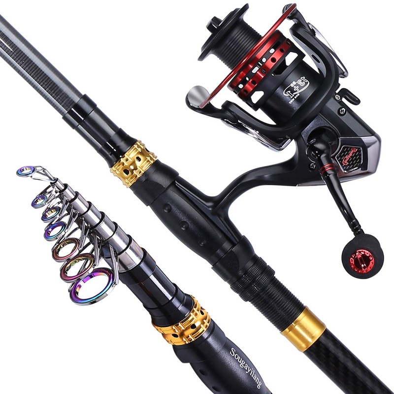 Sougayilang Fishing Rod Combos with Telescopic Fishing Pole Spinning Reels