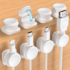 8 Pack Cable Organizer Holder Clips, 2025 Upgraded Magnetic Desk Cable Clips Management, Wire Holder Organiser for Nightstand, Kitchen Appliances, Office Supplies, Phone Cable, Wall, Car - White (7mm)