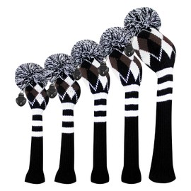 Scott Edward Knitting Golf Club Headcovers, Set of 5 Golf Club Headgear Driver Wood 1 Fairway Wood 2 and Hybrid Wood 2 with Rotating Club Number Tags