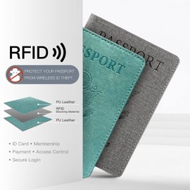 VIDIVICI VIDIVICI Unisex 2pk RFID Passport And Vaccine Card Holder Combo,Passport Holder-Black&Light Blue