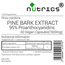Nutrics Nutrics? 7600mg French Maritime Pine BARK Extract 95% Proanthocyanidins 100% Pure 60 V Capsules (2 Month Supply) - Suitable for Vegan Vegetarian Halal Kosher (60)
