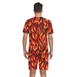 JHKKU Mens Short Pajamas Set Fire Flame Summer Short Sleeve Sleepwear Soft Pjs Sleep Set 2 Piece Loungewear M