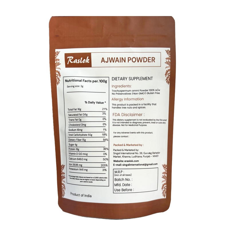 Raslok Ajwain Powder | Carom Seed Powder | Trachyspermum ammi
