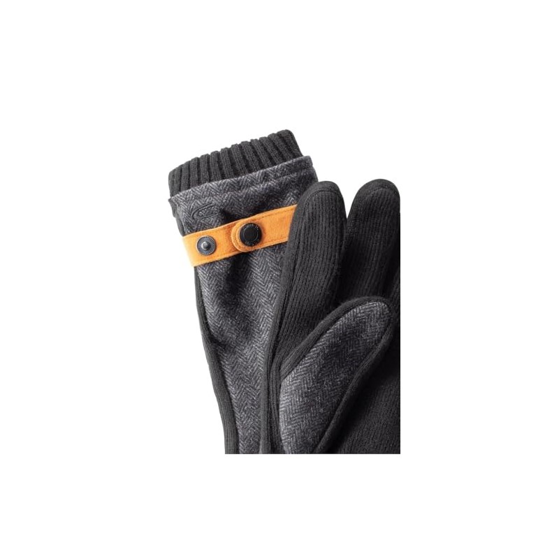 camel active Men's Wool Effect Leather Strap Gloves, black