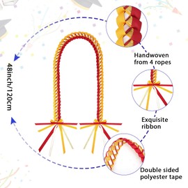AUECOOME Graduation Ribbon Lei & Leis - 2025 Class Necklace - Braided for Men & Women - Burgundy & Yellow, 6