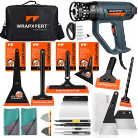 WRAPXPERT Window Tint Tools for Windshield/Rear/Side/Quarter Glass Window Film Installation, 20-in-1 Kits with LCD Heat Gun, Car Tint Squeegees, Utility Knives, Metal Trimming Scraper, Cleaning Cloth