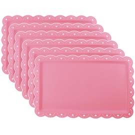 Set of 6 Plastic Serving Trays Food Tray - 14" x 9" Rectangle Serving Platter for Party Cafeteria Kitchen Restaurant, Small Flat Trays for Dessert Fruit Cookie Snack (6, Pink)