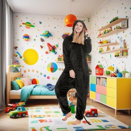 Dragon Onesie Adult Pajamas Christmas Animal Dragon Flannel Costume Winter Plush PJS Cosplay for family Woman Black