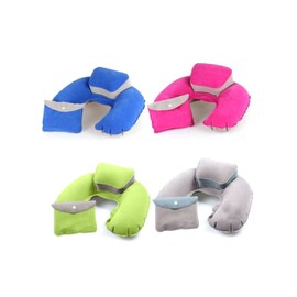 ULTECHNOVO Comfortable Flocking Surface Lightweight Neck Pillow for Outdoor Inflatable Travel Pillow for Airplane Car Bus Train Rosy