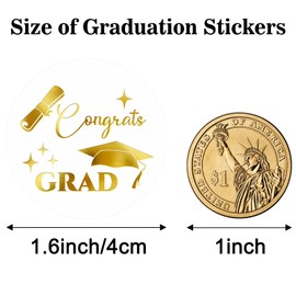 G2PLUS Graduation Stickers 2025, 120PCS Congrats Grad Stickers, 1.6in Gold Foil Graduation Cap Sticker, Transparent Envelope Seal Sticker for Grad Invitation and Grad Party Favors