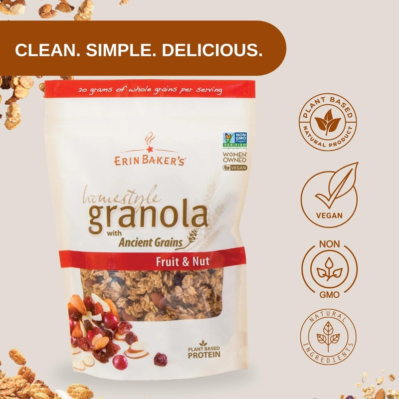 Erin Baker's Homestyle Granola Cereal with Ancient Grains, Fruit and