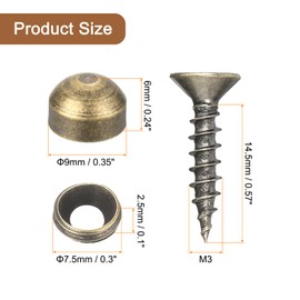 uxcell 12Pcs Brass Decorative Screws with Caps, 9mm Mirror Screws Cover Self-Tapping Screws for Furniture Fixing, Bronze