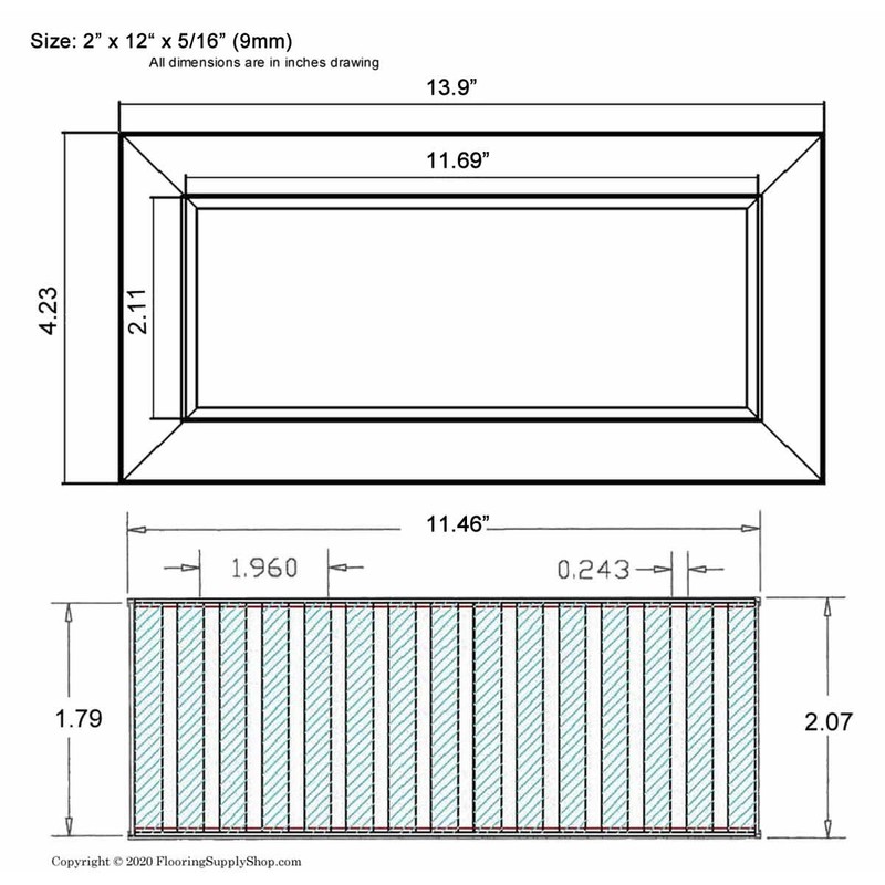 Chameleon 2 1/4""x12" 5/16" Thick Floor Vent Registers Matching Floor