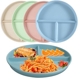 Ezranova 2 pcs Divided Dinner Plates,Reusable Plastic Divider Plates,Unbreakable Divided Dinner Plate Set,Portion Control for Picnic Camping Dessert (Blue, Pink)