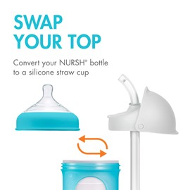 Boon Nursh Silicone Straw Sippy Cup Lid - Conversion Top for Bottles - Toddler Cup Top - Changes Baby Bottles into Cups - 2 Count