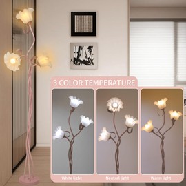 Fuzzbopn Flower Floor Lamp for Living Room, Tall Floor Reading lamp with Flexible Neck Shaft for Bedroom Decor, Modern Corner Floor Lamp with 3-Color Temperatures LED Bulb (Pink)