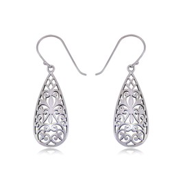 Nature Rebel Boho Women's Earrings 925 Silver Teardrop Oriental Ornament, Silver