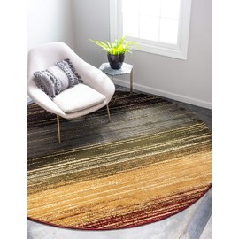 Unique Loom Barista Collection Modern Multi Striped Contemporary Gradient Beige Round Rug (4' 0 x 4' 0)