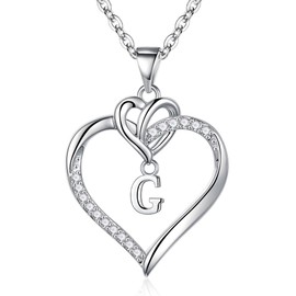 TINGN Women's Heart Necklace, Gold Silver, 14K Gold/White Gold Plated Initial Chain, Women's Cubic Zirconia Heart Pendant, Letter Chain, Anniversary, Birthday Gifts for Her, Wife, Girlfriend, Mum,