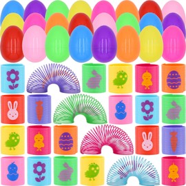 Howzcci 24 Pcs Easter Mini Coil Springs Toys Magic Spring Toys with 24 Pcs Plastic Easter Eggs for Kids Boys Girls Easter Basket Stuffers Easter Egg Hunt Party Favor Gifts