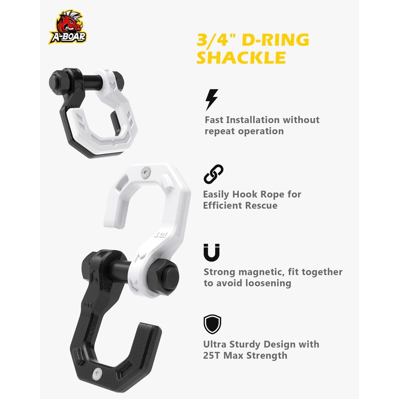 A-BOAR D-Ring Separate Shackles, 2Pack, 3/4" D-Ring Shackles 7/8" Pin,