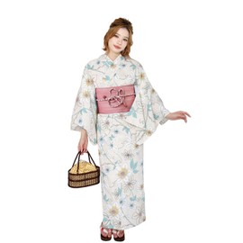 Fuuka Women's Yukata Set, 2 Pieces, Adult, One Size Fits Most, Clematis Thessen (beige, white)