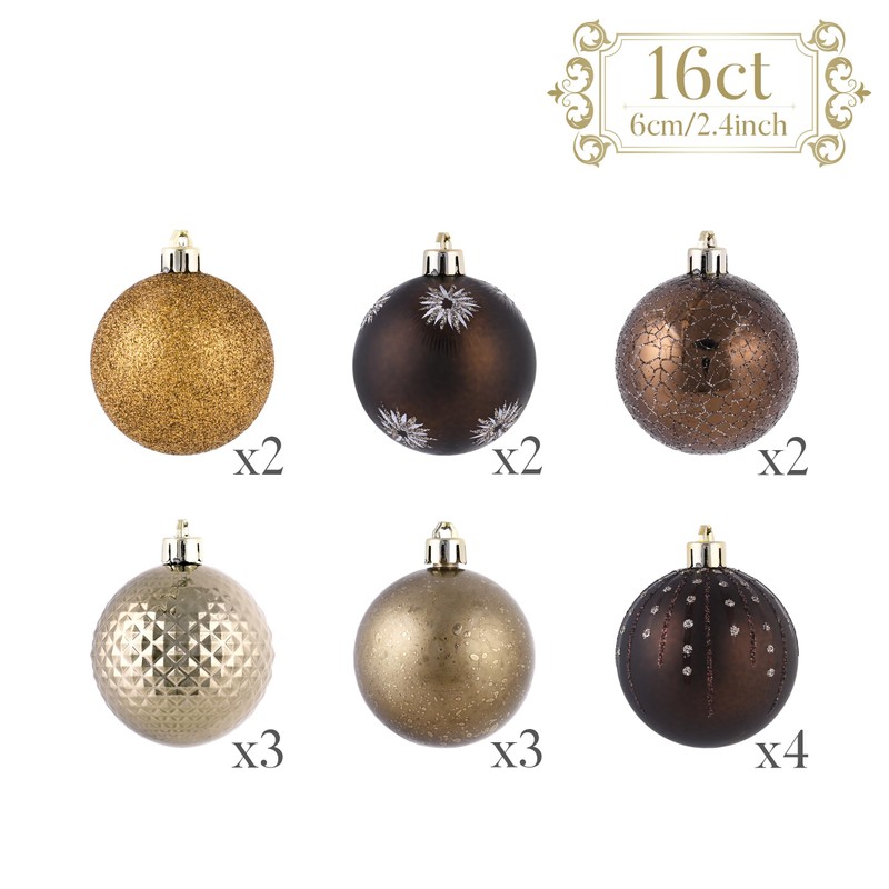 Valery Madelyn Christmas Tree Decorations Copper Baubles,16pcs 6cm Bronze Luxury