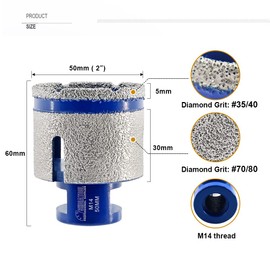 SHDIATOOL Diamond Drill Bits Finger Milling Bits Dia 50mm M14 Thread Shaping Grinding Ceramic Tile Granite Enlarge Bevel Holes Saw