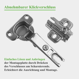 Set of 4 Hinges for Cabinet Doors - 105° Opening Angle - Cabinet Hinges Diameter 35 mm - Cabinet Door and Kitchen Cabinet Hinges - Door Hinges - Furniture Hinges for Corner Stop