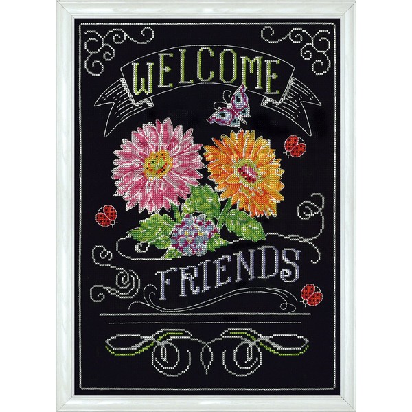 Design Works Crafts 2867 Welcome Friends Chalkboard Counted Cross Stitch Kit, 10 by 14"